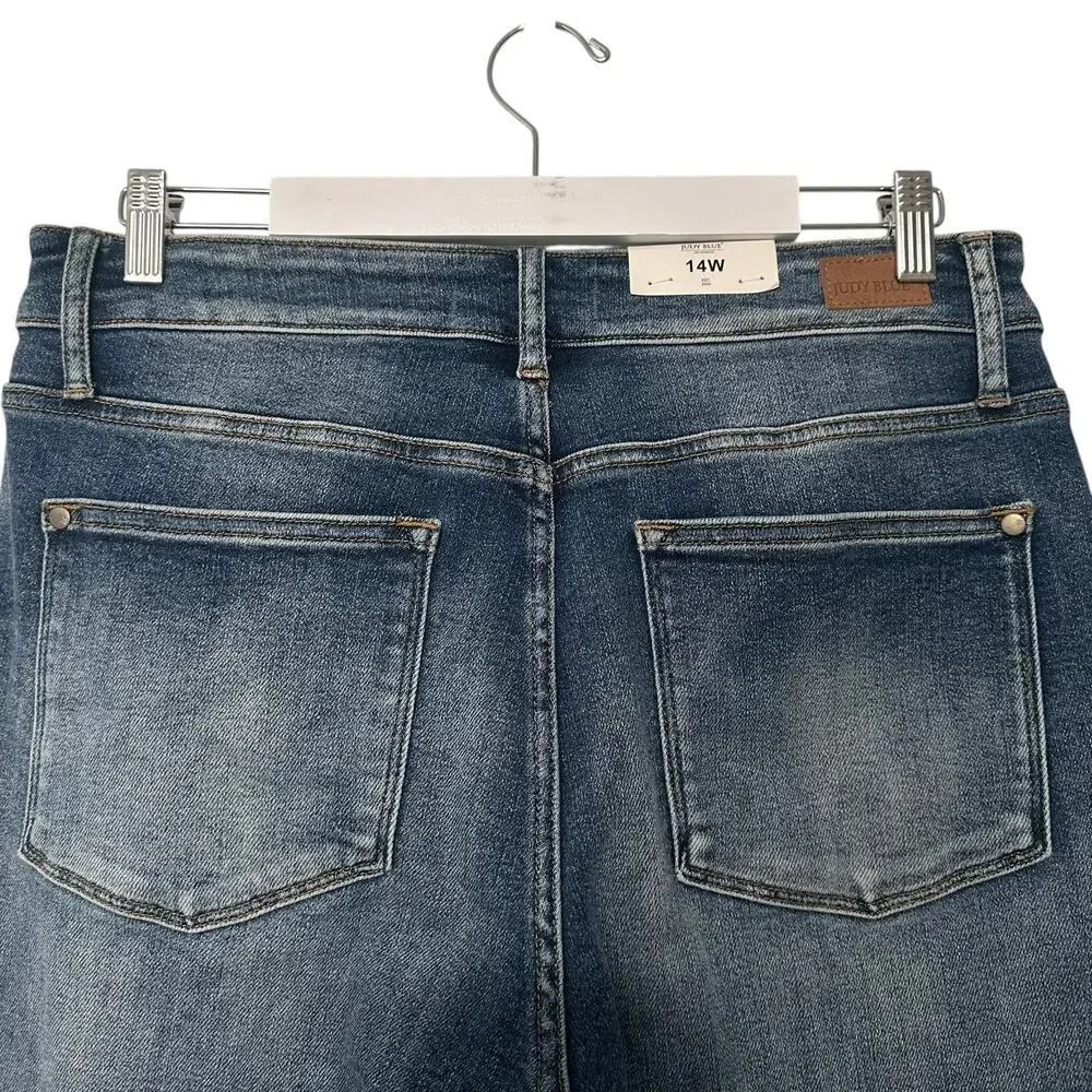 NWT Judy Blue Mid Rise Flare Jeans Contrast Panel Bell Bottoms Size 14W - Picture 6 of 16